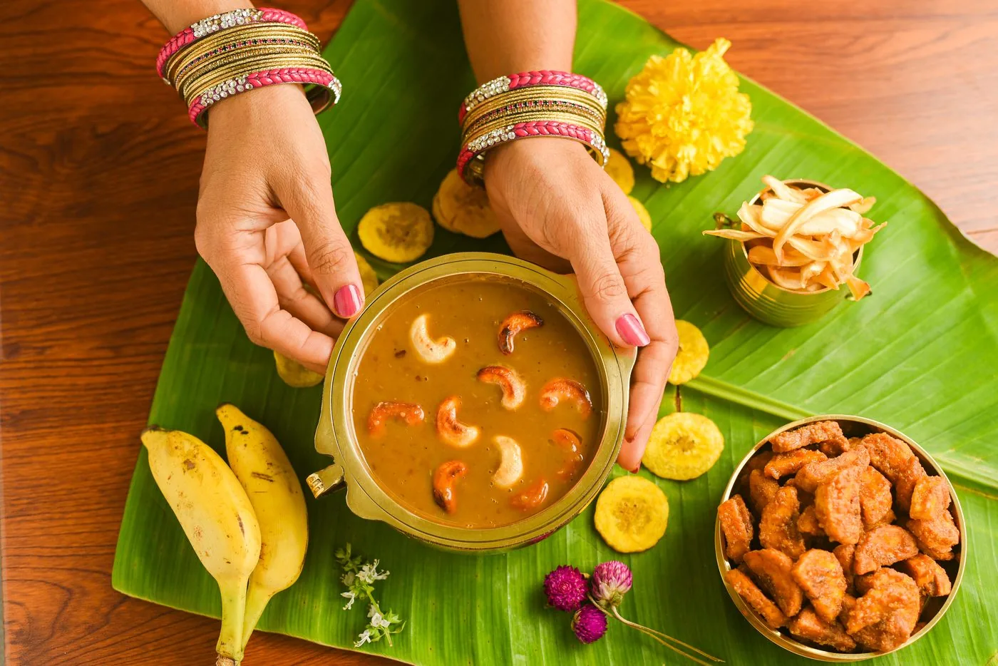 Kerala spread on a banana leaf