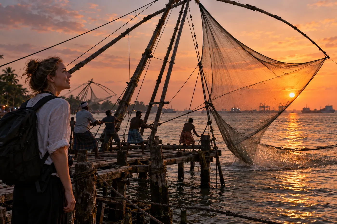 Fishing nets at dusk