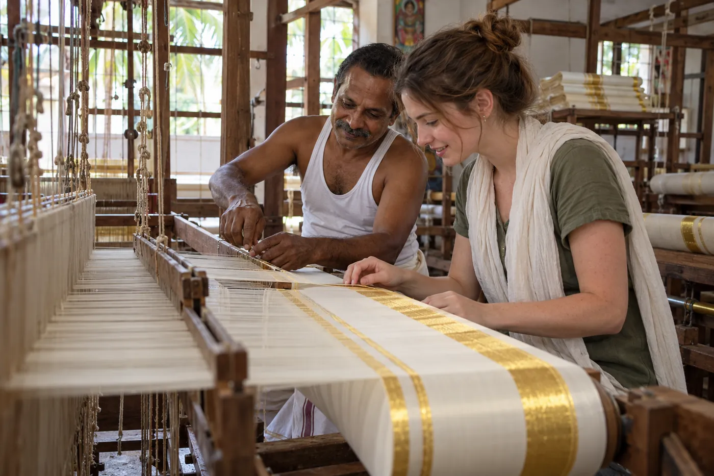 Handloom Weaving Visit — Kasavu Sari — Kerala