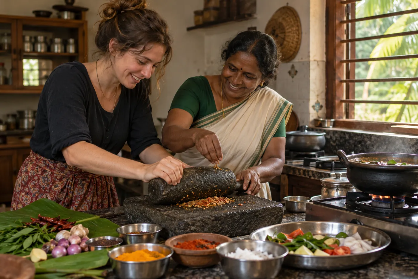 Cooking in a family kitchen